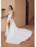 Beaded Ivory Lace Tulle Low Open Back Slit Wedding Dress